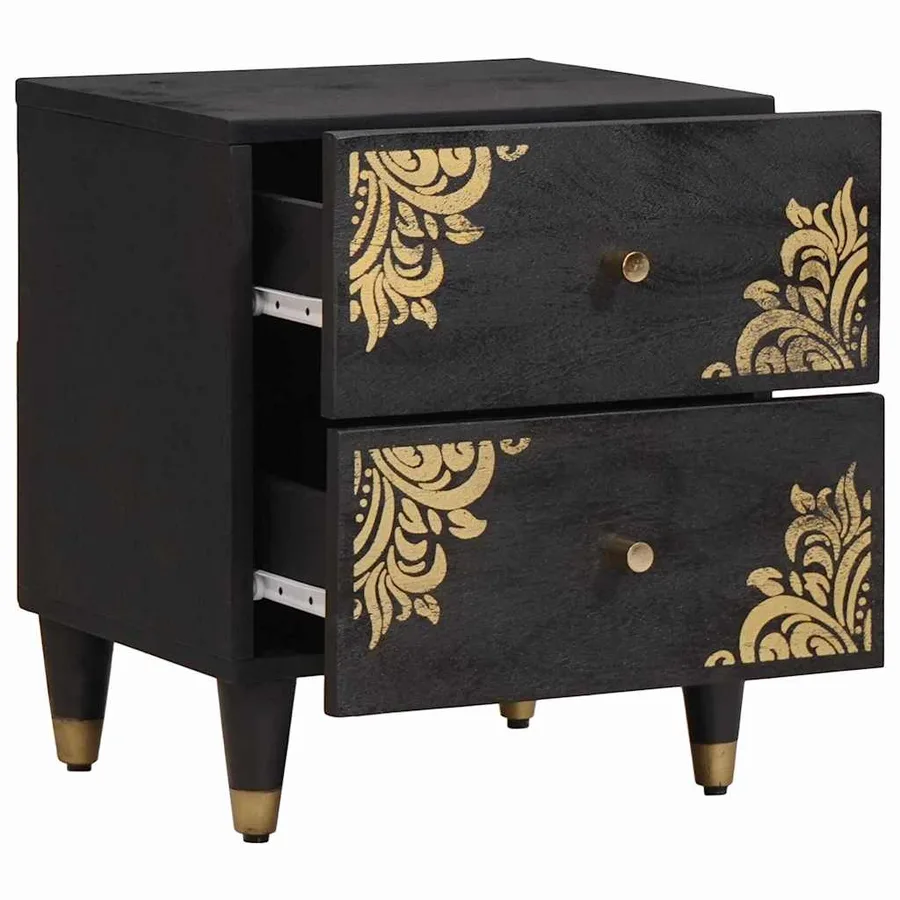 Cabinet de chevet Noir 40 x 33 x 46 cm Bois de mangue massif - 2