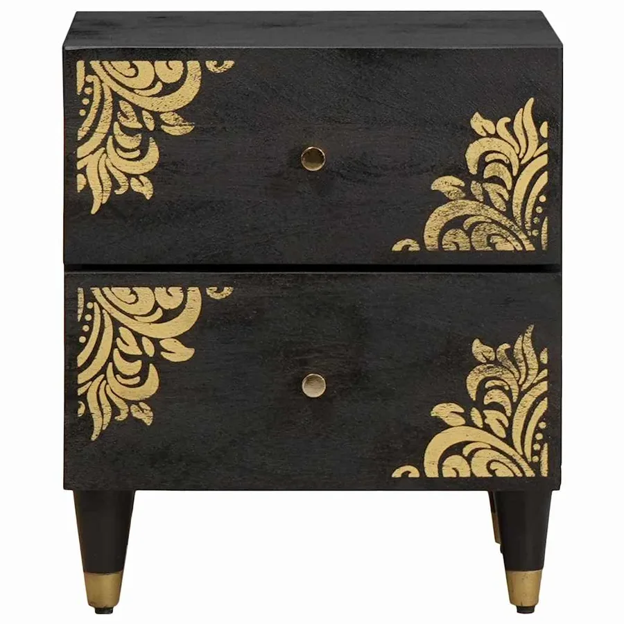 Cabinet de chevet Noir 40 x 33 x 46 cm Bois de mangue massif - 3