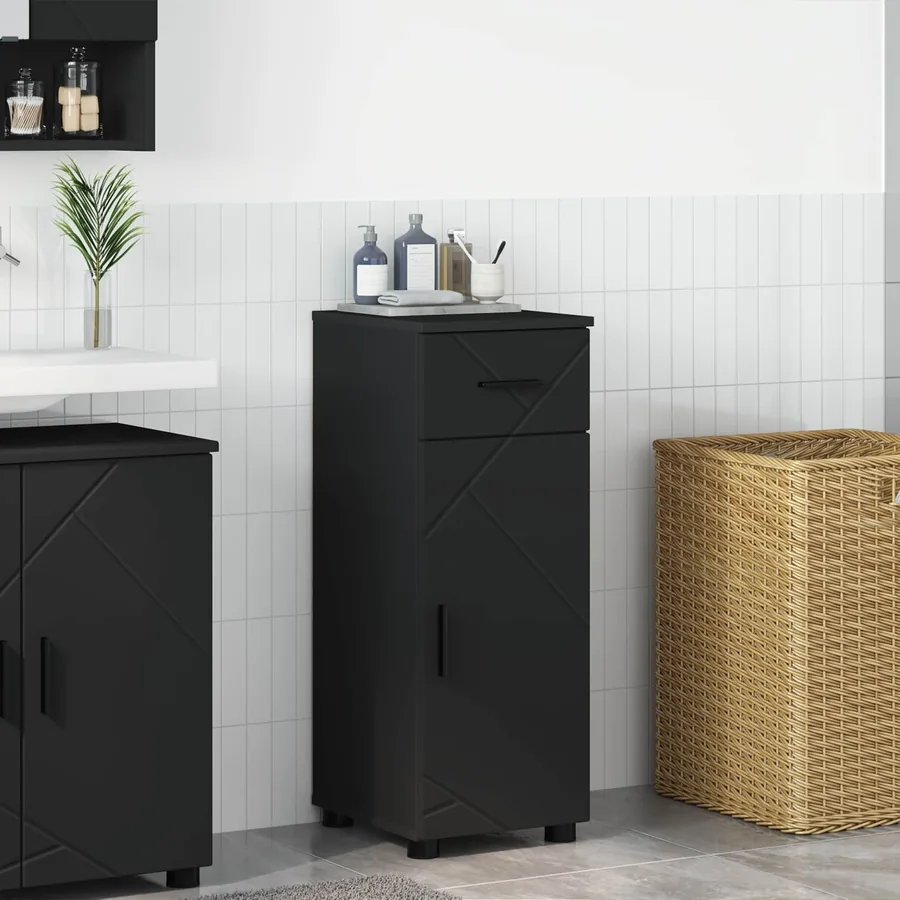 Cabinet de salle de bain avec tiroir Noir 30 x 35 x 80 cm