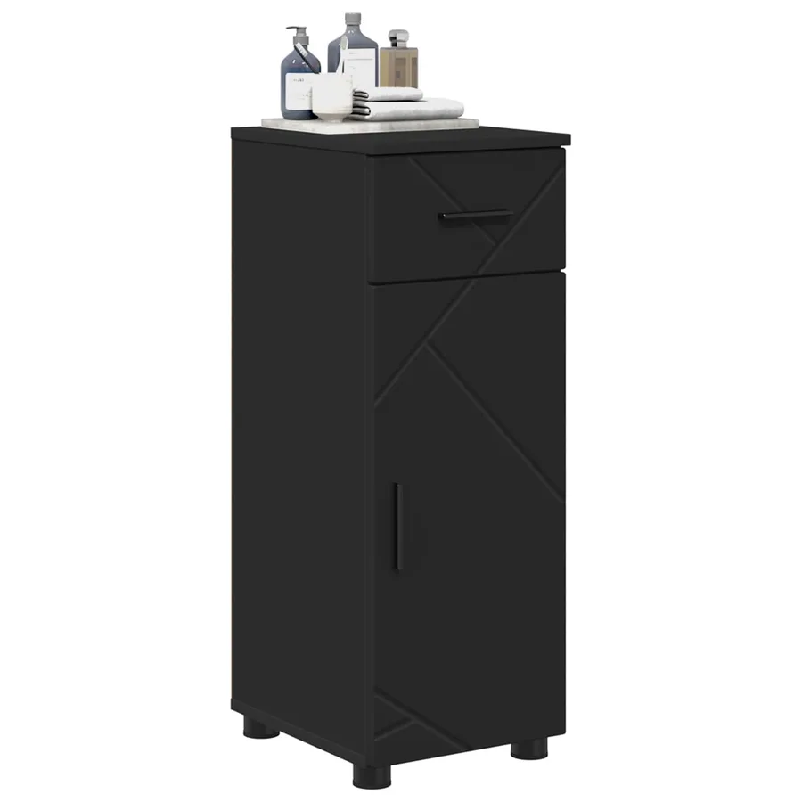 Cabinet de salle de bain avec tiroir Noir 30 x 35 x 80 cm - 3
