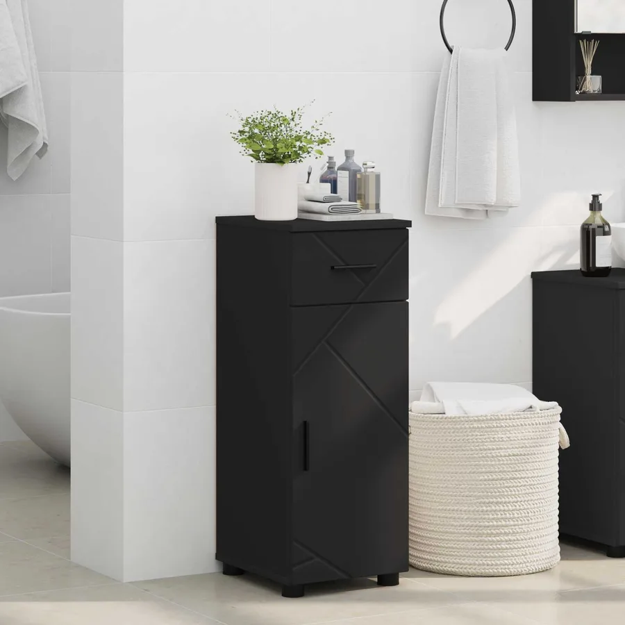 Cabinet de salle de bain avec tiroir Noir 30 x 35 x 80 cm - 4