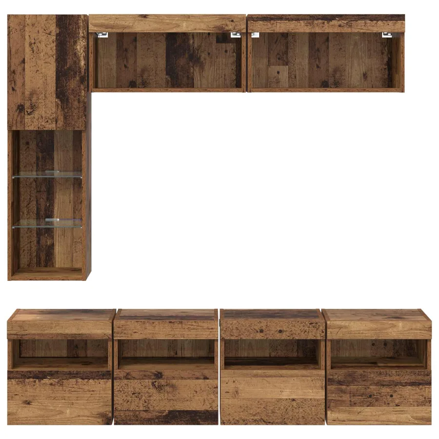 Meuble TV avec LED 7 pcs Bois ancien Bois d'ingénierie - 10