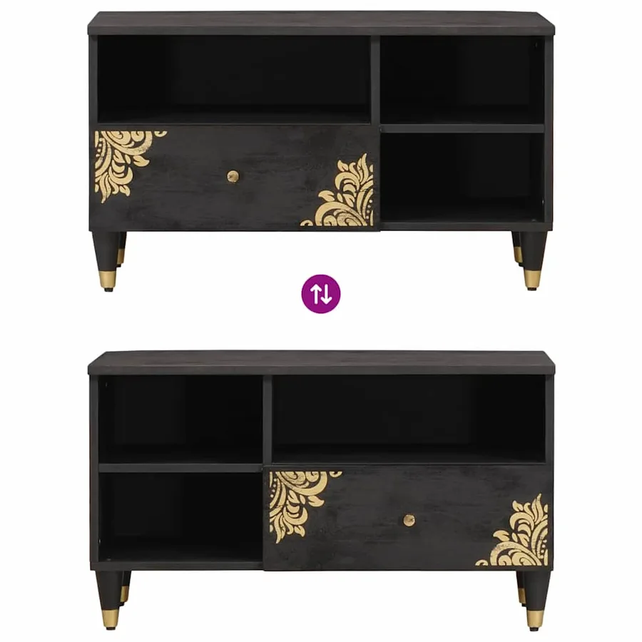 Meuble TV Noir 80 x 33 x 46 cm Bois de mangue massif - 10