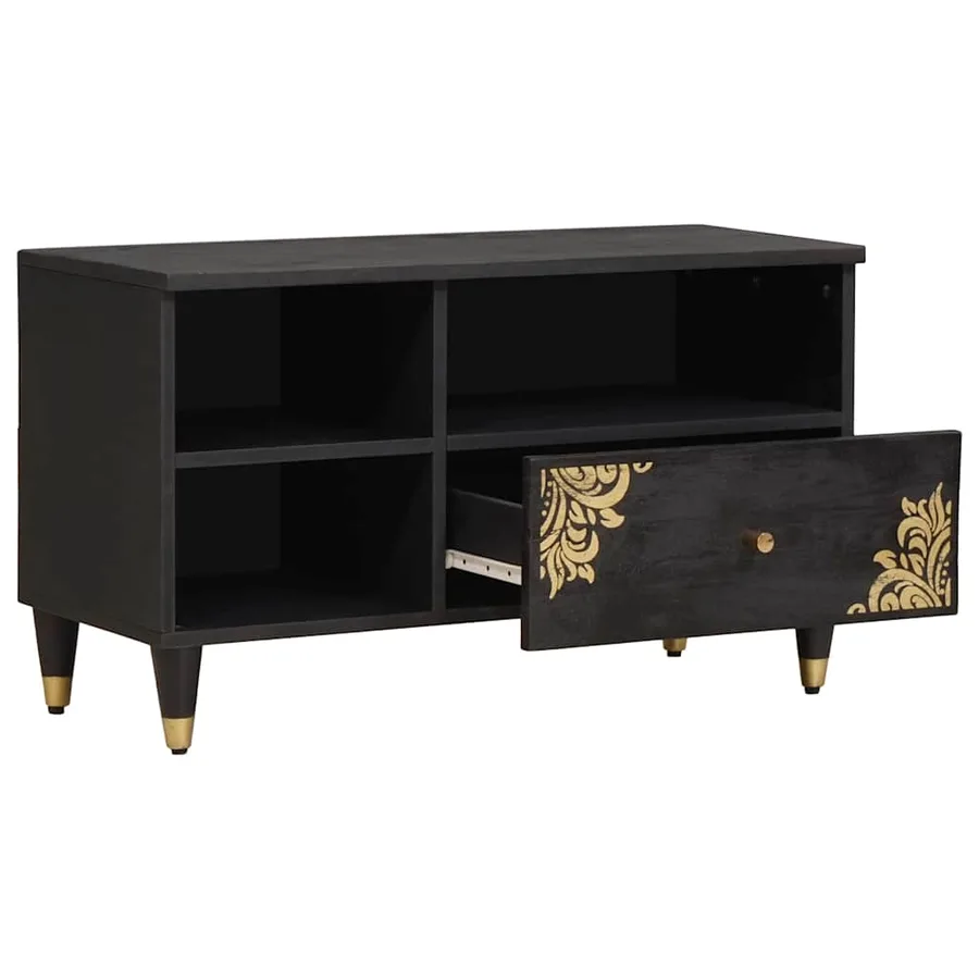 Meuble TV Noir 80 x 33 x 46 cm Bois de mangue massif - 2