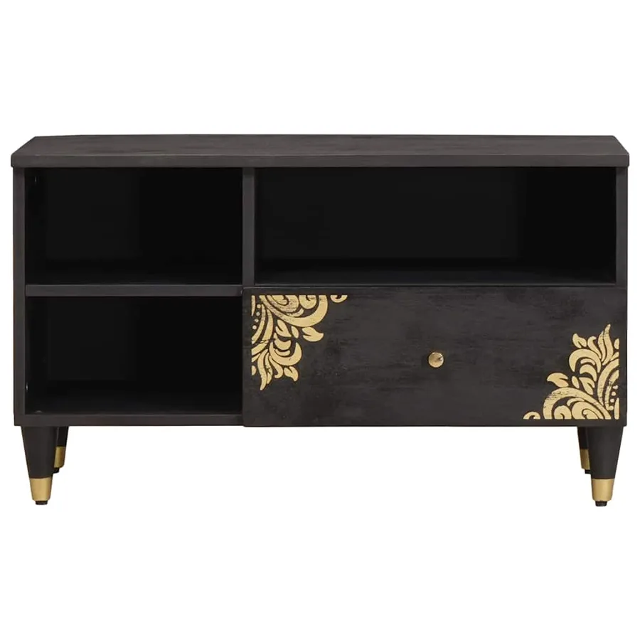 Meuble TV Noir 80 x 33 x 46 cm Bois de mangue massif - 3