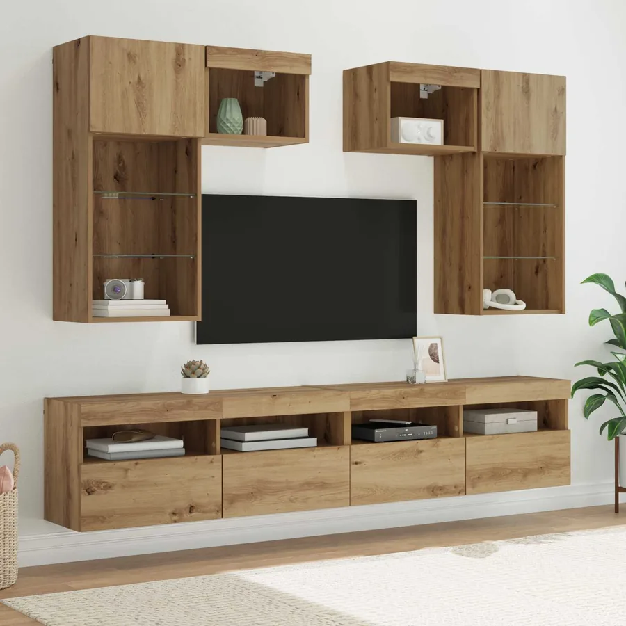 Meubles TV muraux 6 pcs Bois Ancien Bois d'ingénierie