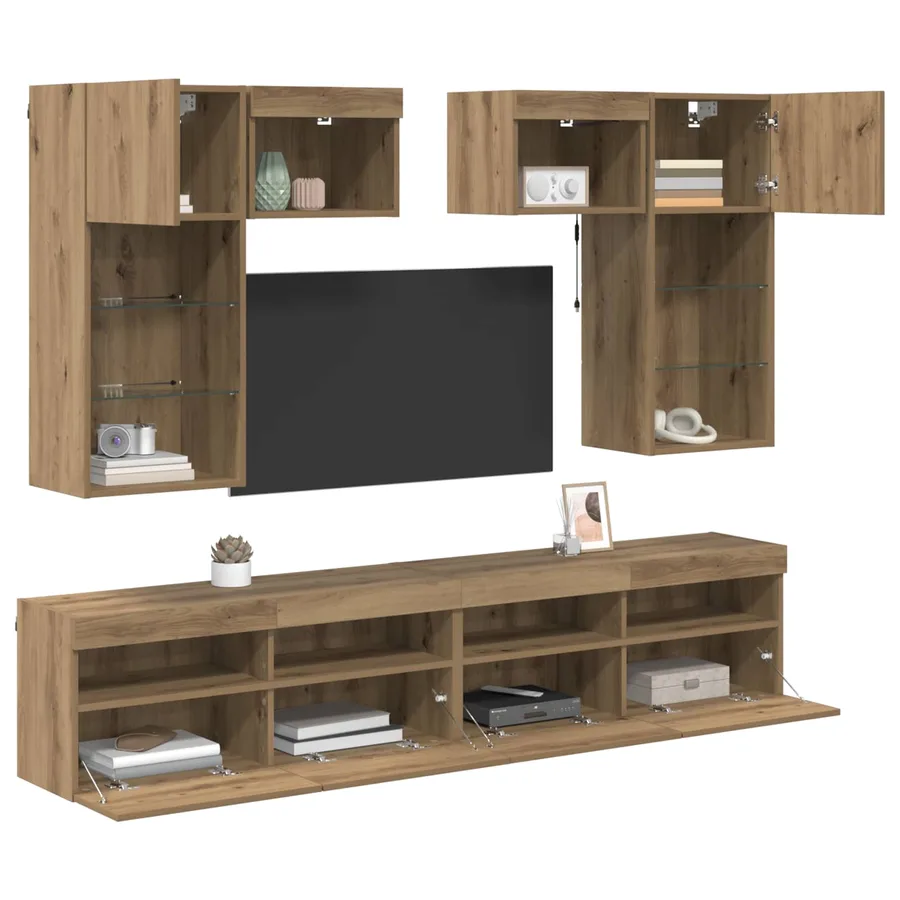 Meubles TV muraux 6 pcs Bois Ancien Bois d'ingénierie - 3