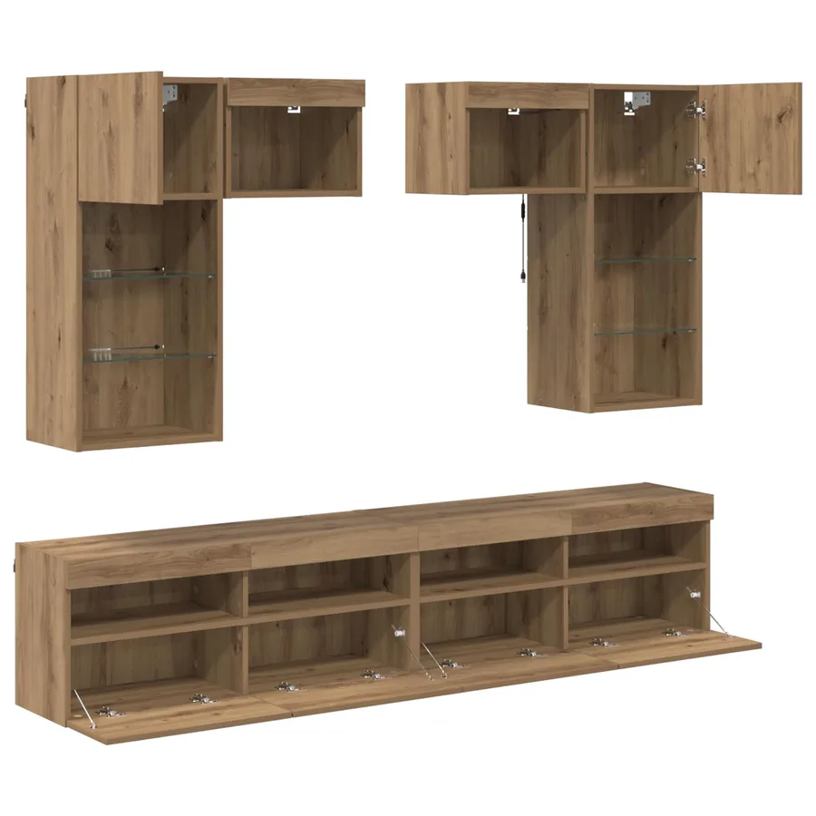 Meubles TV muraux 6 pcs Bois Ancien Bois d'ingénierie - 9