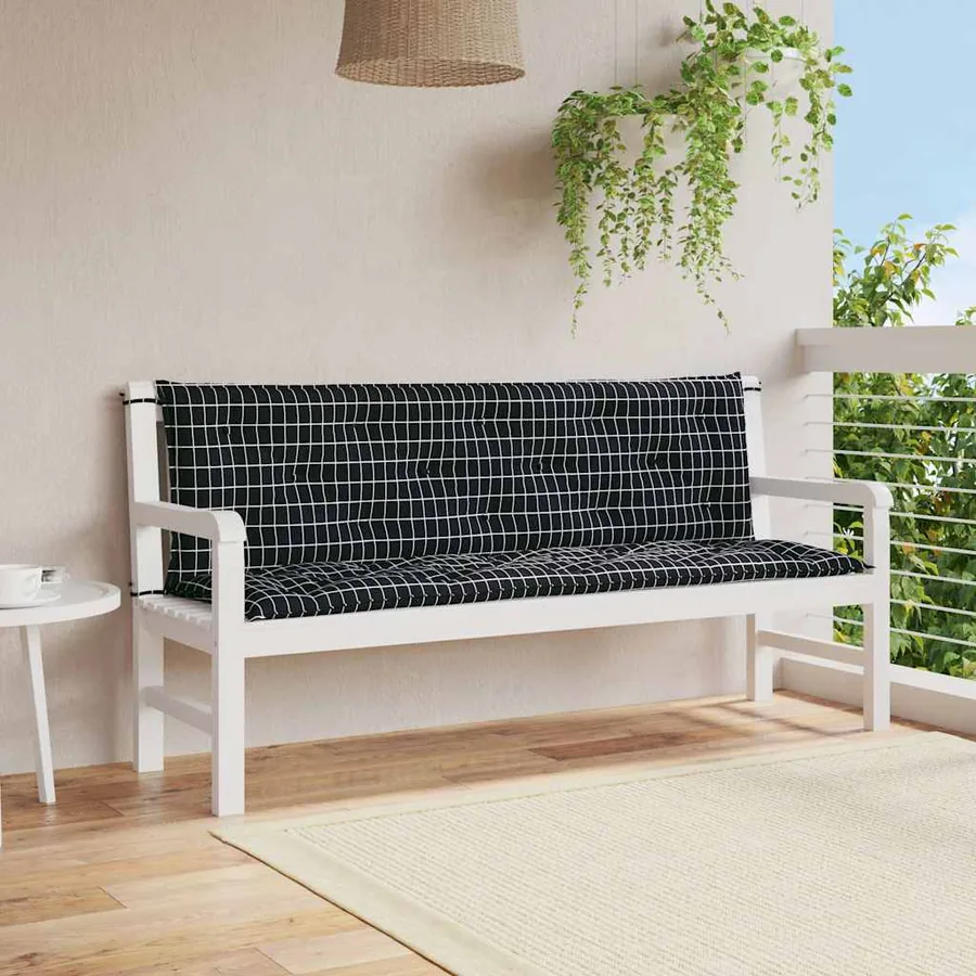 Coussins de banc de jardin lot de 2 carreaux noir 150x50x7 cm