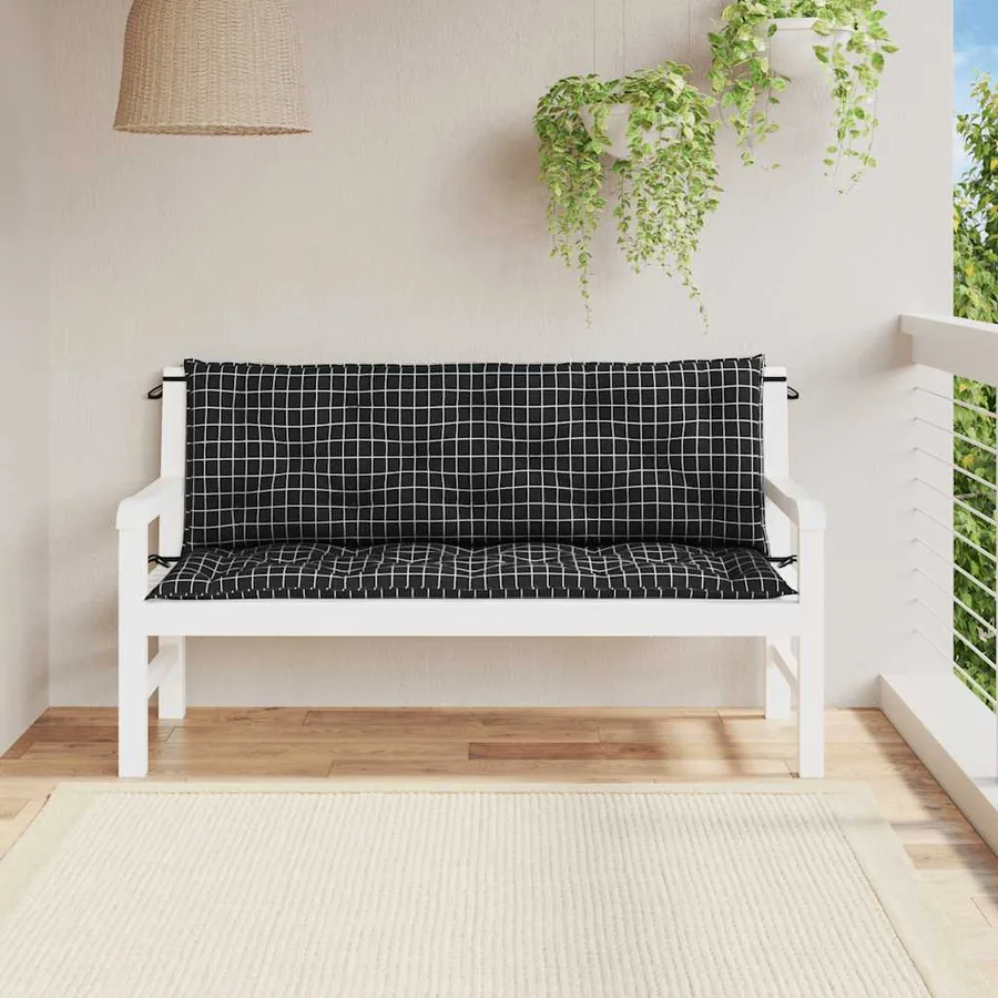 Coussins de banc de jardin lot de 2 carreaux noir 150x50x7 cm - 3