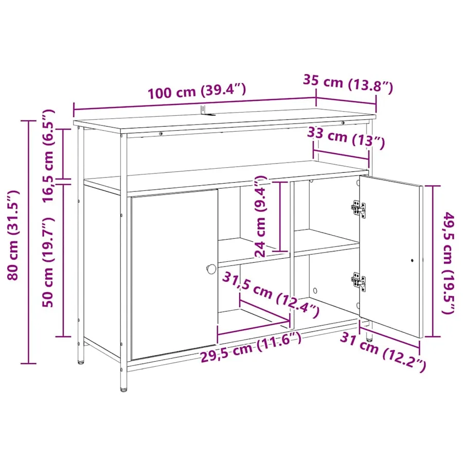 Buffet Bois Ancien 100 x 35 x 80 cm Bois d'ingénierie - 15
