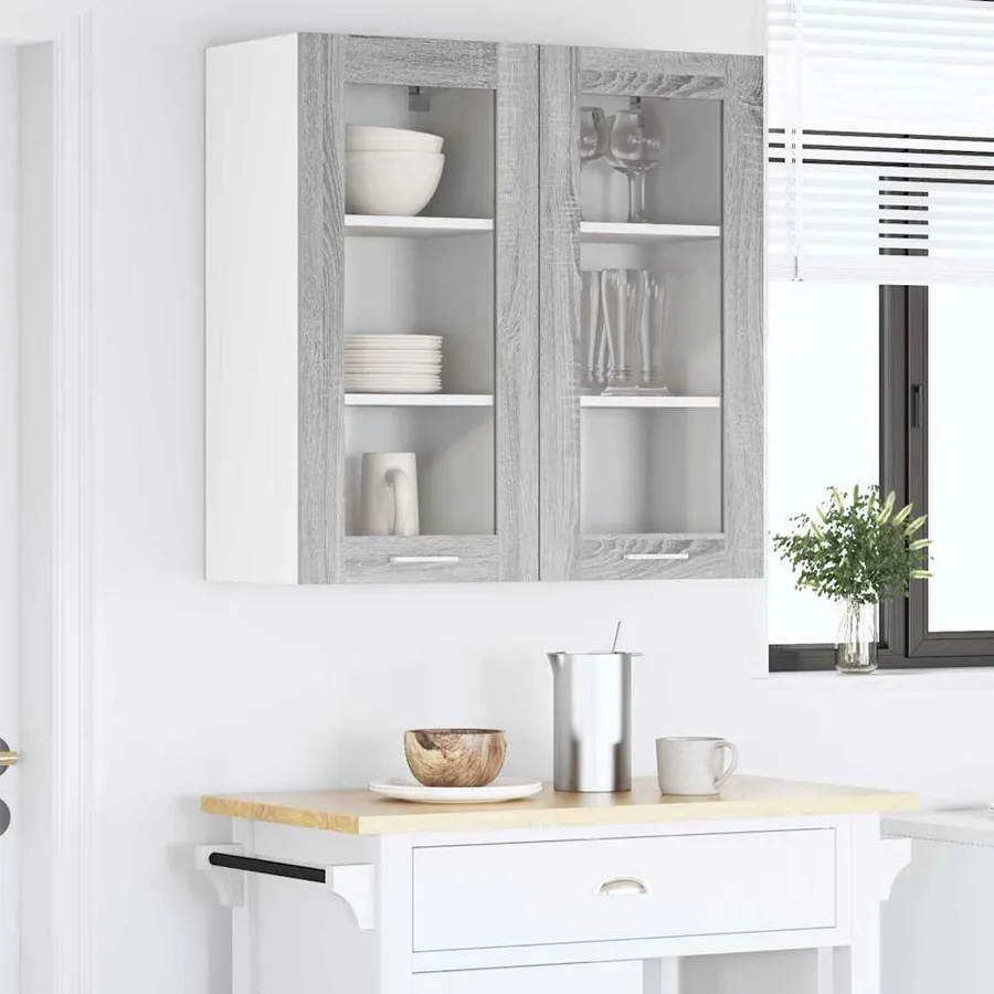 Armoire suspendue avec porte 2 pcs Gris Sonoma 40 x 31 x 80 cm - 4