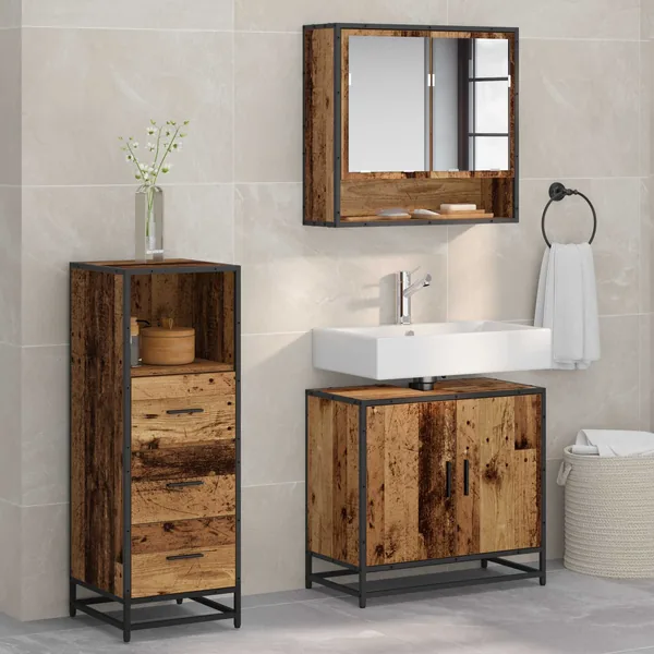 Ensemble de mobilier de salle de bain 3 pcs Bois Ancien