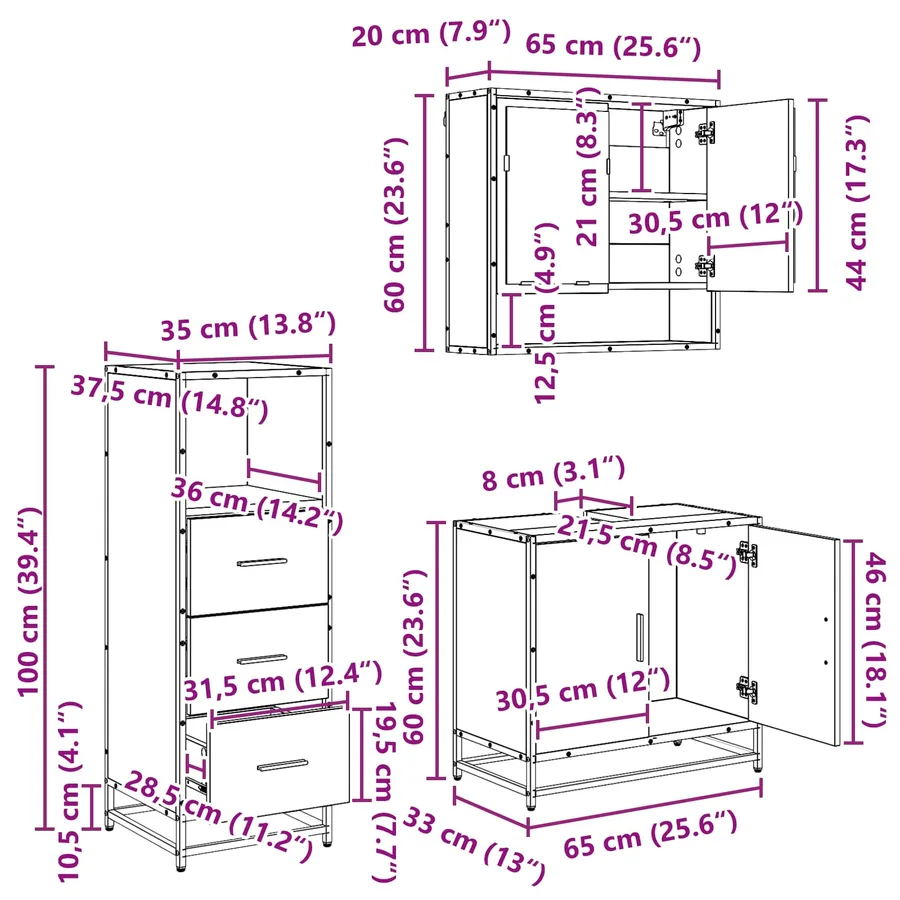 Ensemble de mobilier de salle de bain 3 pcs Bois Ancien - 14