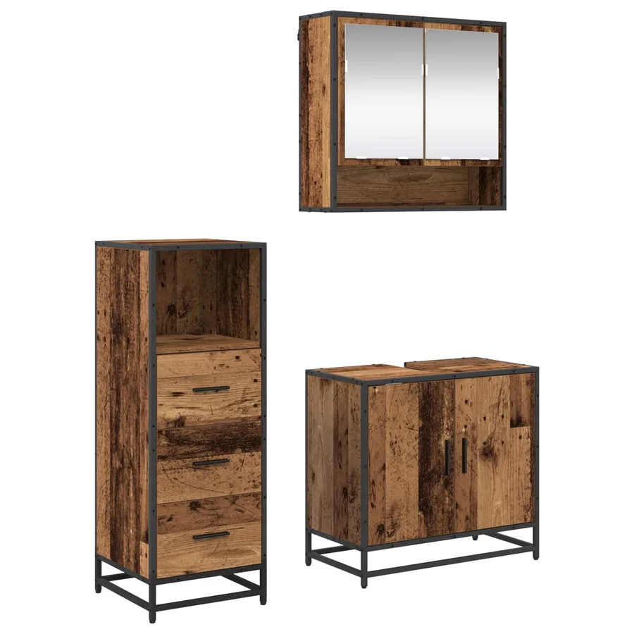 Ensemble de mobilier de salle de bain 3 pcs Bois Ancien - 2
