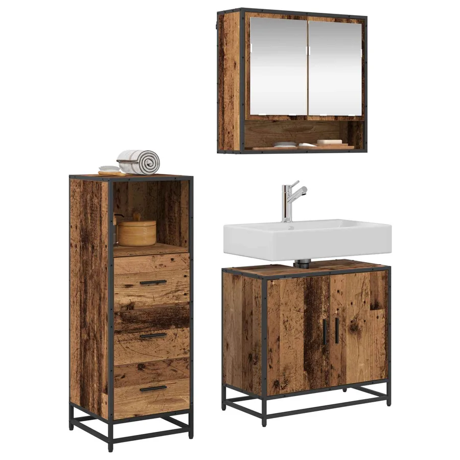 Ensemble de mobilier de salle de bain 3 pcs Bois Ancien - 3