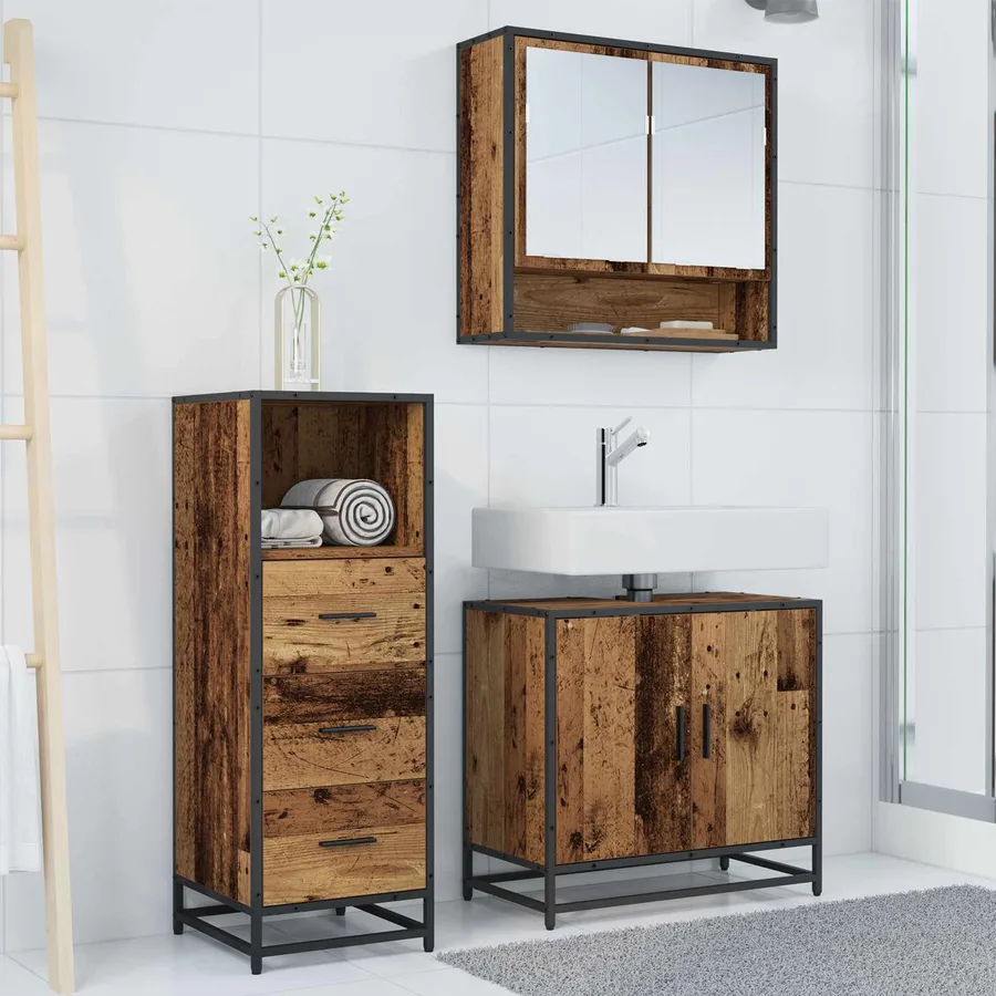 Ensemble de mobilier de salle de bain 3 pcs Bois Ancien - 4