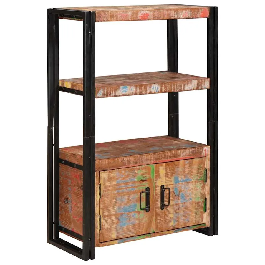 Bibliothèque avec portes Marron Bois Recyclé Massif et Métal - 2