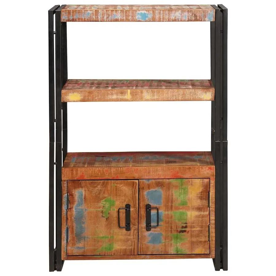 Bibliothèque avec portes Marron Bois Recyclé Massif et Métal - 6