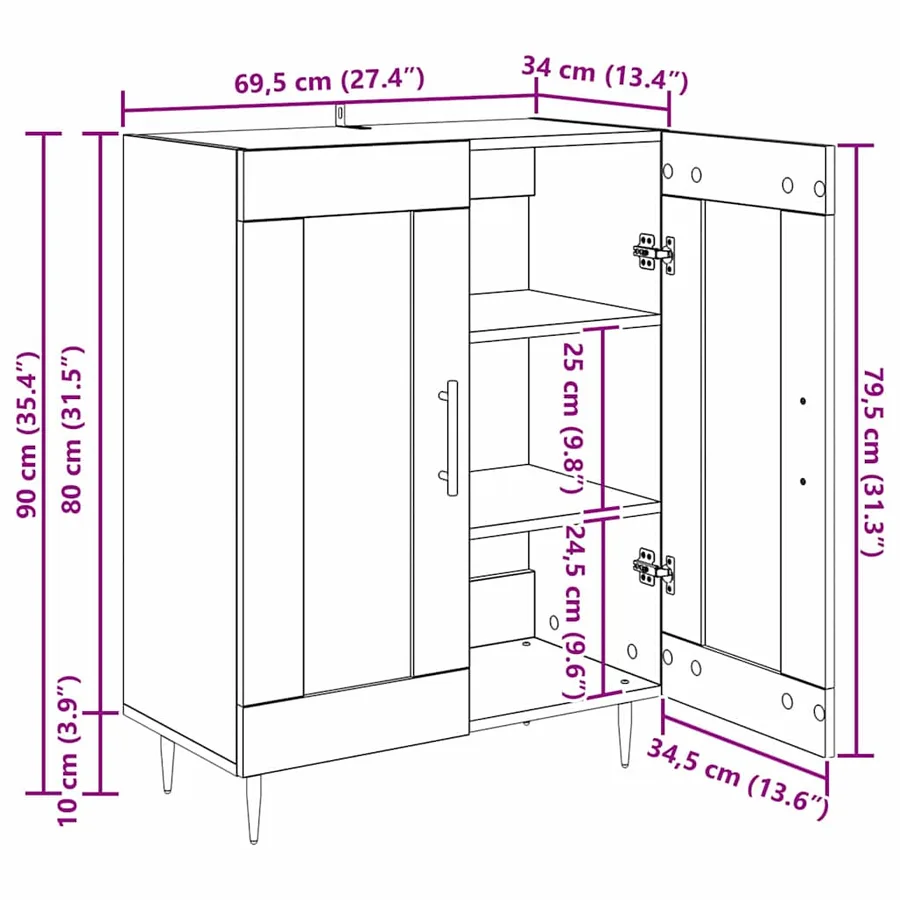 Buffet Chêne noir 69,5 x 34 x 90 cm Bois d'ingénierie et fer - 15