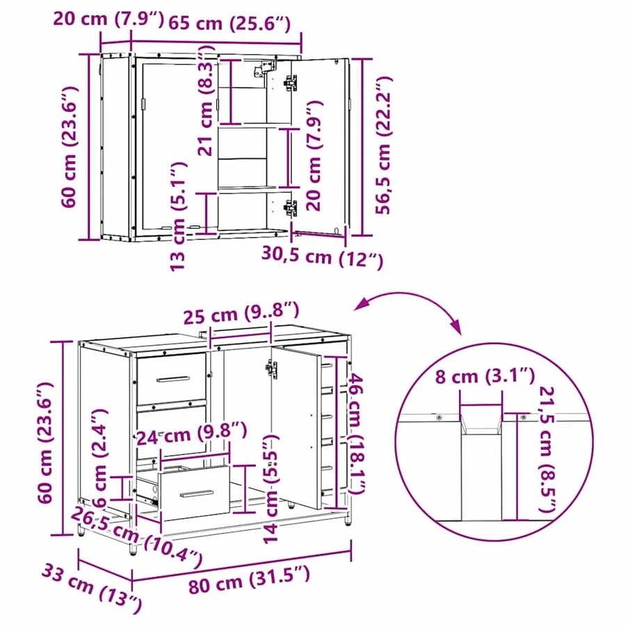 Ensemble de mobilier de salle de bain 3 pc Chêne artisanal - 16