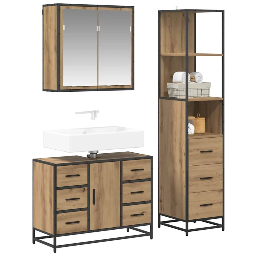 Ensemble de mobilier de salle de bain 3 pc Chêne artisanal - 3