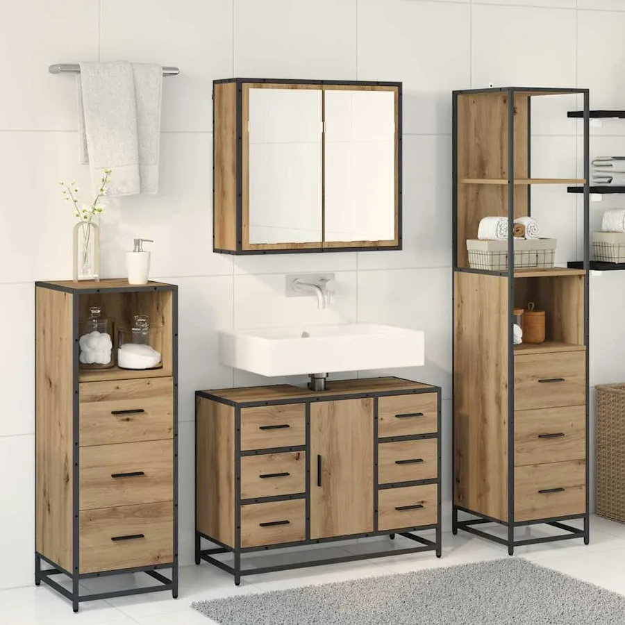 Ensemble de mobilier de salle de bain 3 pc Chêne artisanal - 4
