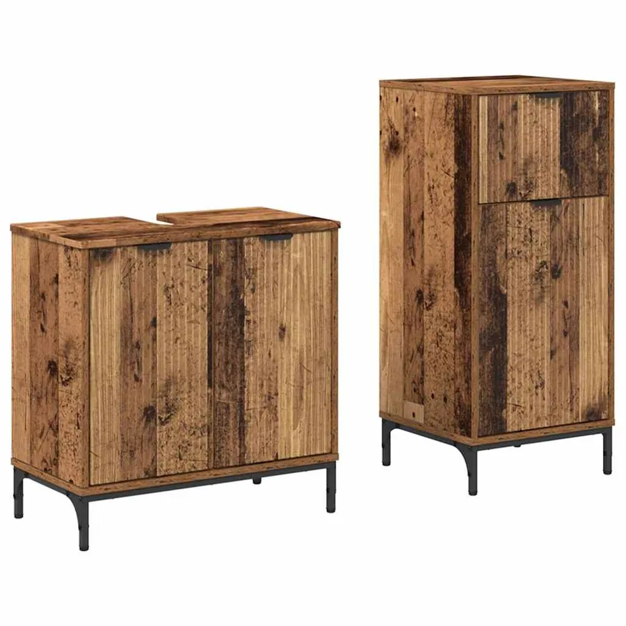 Ensemble de mobilier de salle de bain 2 pcs Bois Ancien - 2