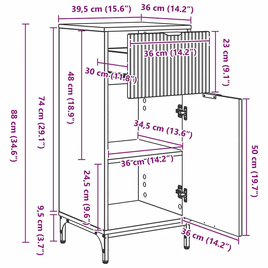 Cabinet de salle de bain Gris Sonoma 39,5 x 36 x 88 cm - 15