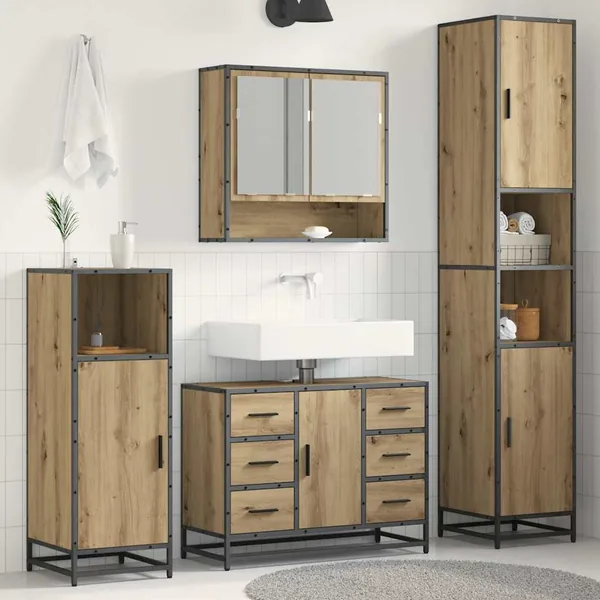 Ensemble de mobilier de salle de bain 3 pc Chêne artisanal