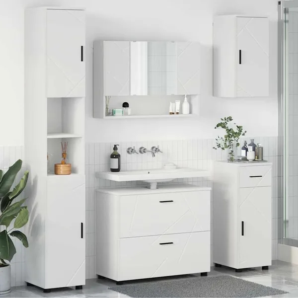 Ensemble de mobilier de salle de bain avec tiroir 5 pcs Blanc