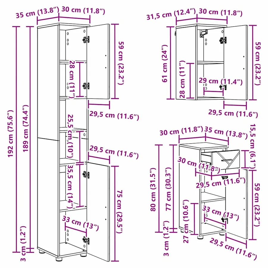 Ensemble de mobilier de salle de bain avec tiroir 5 pcs Blanc - 18