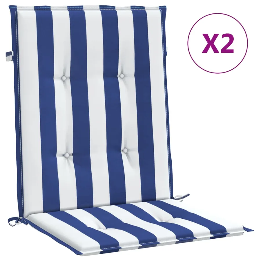 Coussins de chaise à dossier bas lot de 2 rayures bleu et blanc - 2