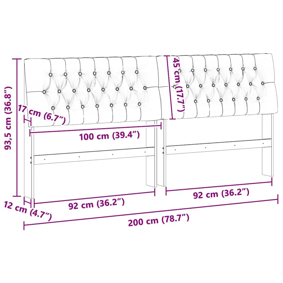 Tête de lit capitonnée Noir 200 cm Pin massif - 11