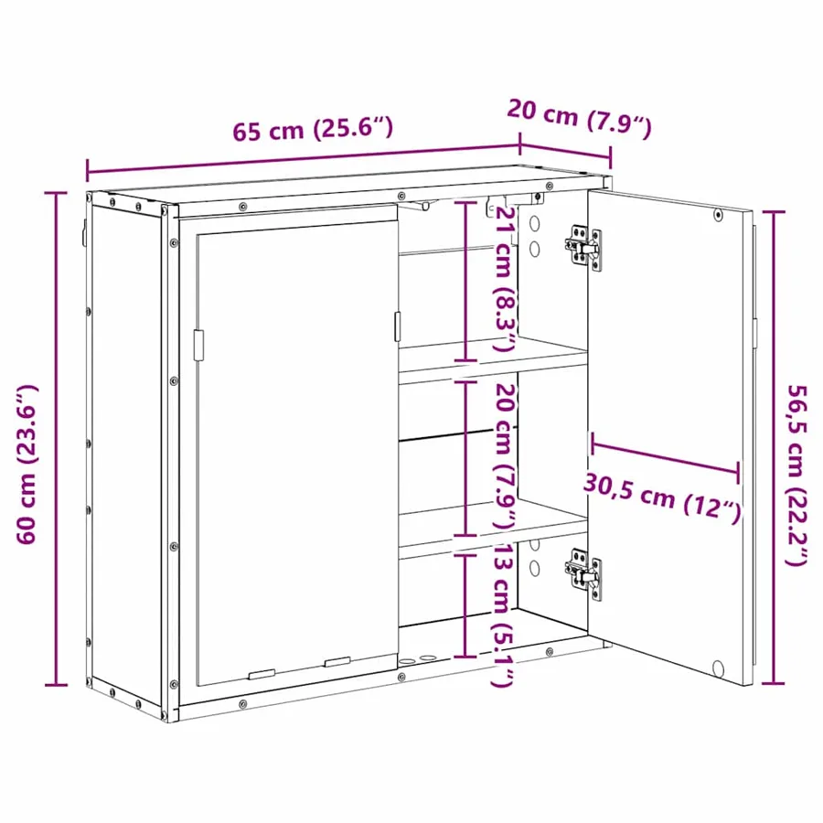 Étagère Murale avec étagère Bois ancien 65 x 20 x 60 cm - 13