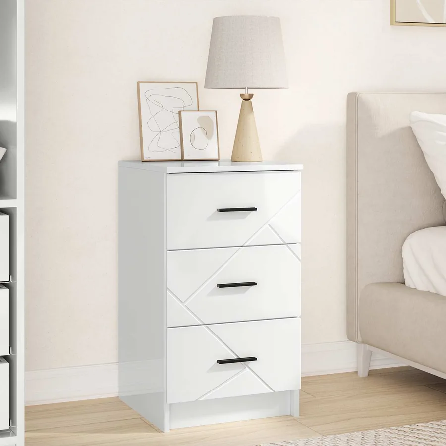 Cabinet de chevet avec tiroir Blanc brillant 38 x 38 x 66 cm