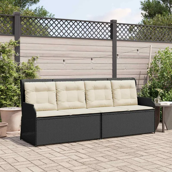 Banc de jardin avec coussin Noir et blanc crème polyrotin