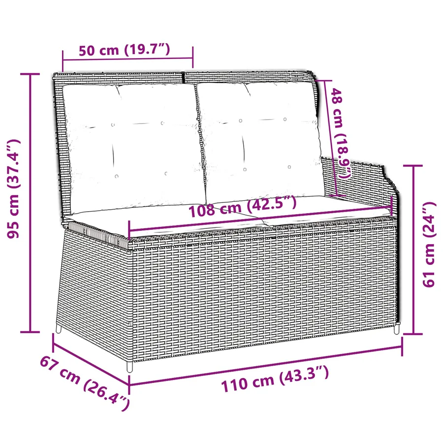 Banc de jardin avec coussin Noir et blanc crème polyrotin - 9
