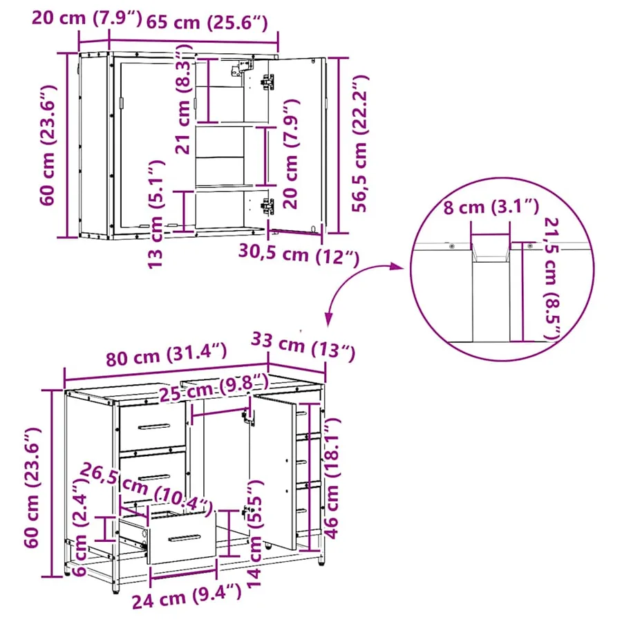 Ensemble de mobilier de salle de bain 4 pcs Chêne noir - 20
