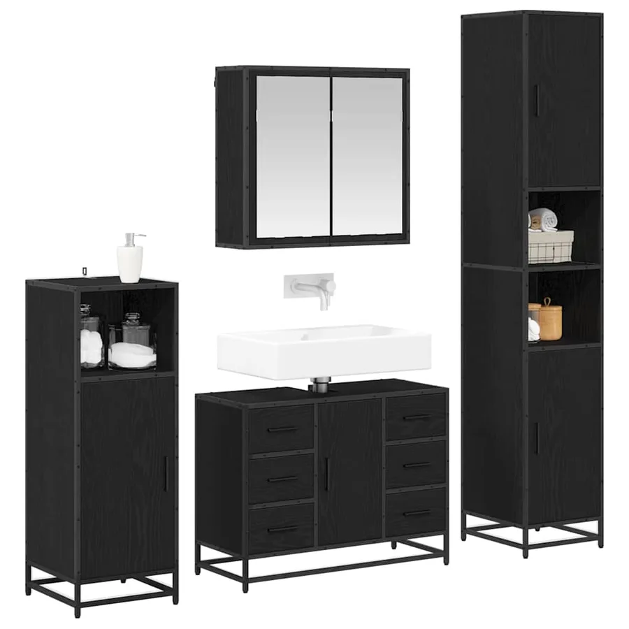 Ensemble de mobilier de salle de bain 4 pcs Chêne noir - 3