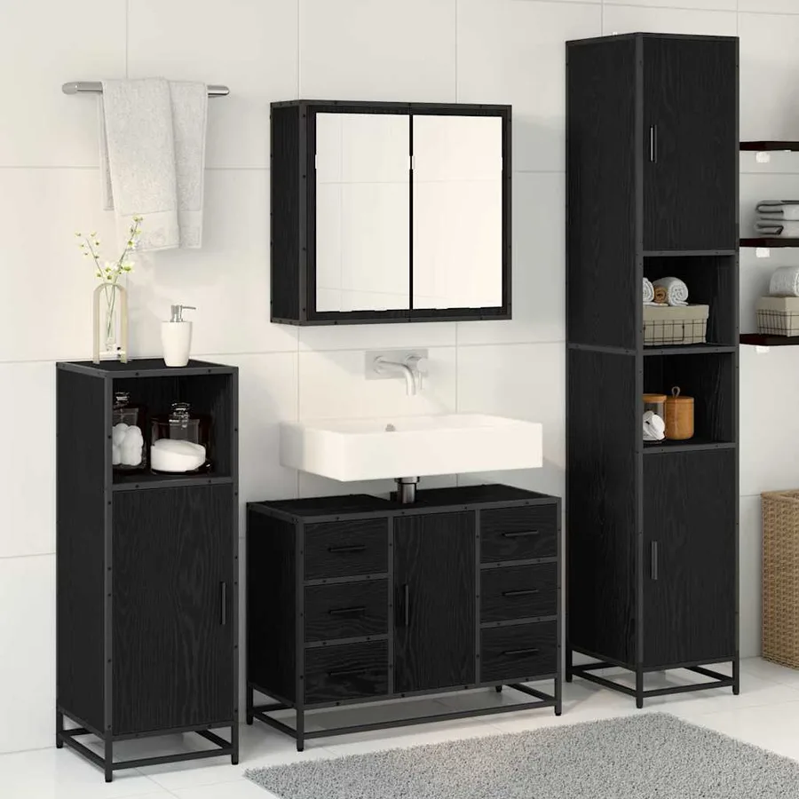 Ensemble de mobilier de salle de bain 4 pcs Chêne noir - 4