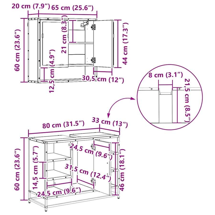 Ensemble de mobilier de salle de bain 3 pcs Chêne noir - 18