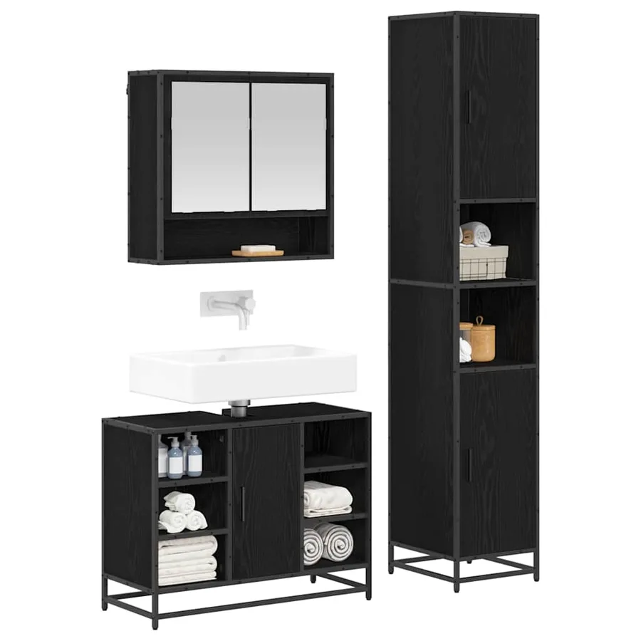 Ensemble de mobilier de salle de bain 3 pcs Chêne noir - 3