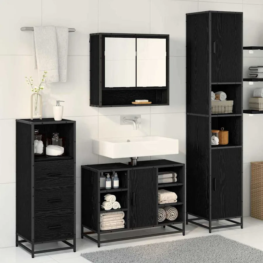 Ensemble de mobilier de salle de bain 3 pcs Chêne noir - 4