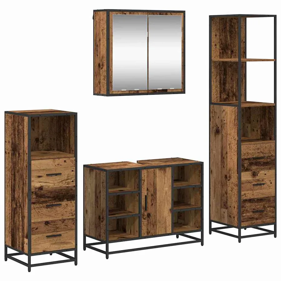 Ensemble de mobilier de salle de bain 4 pcs Bois Ancien - 2