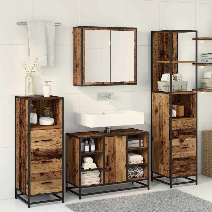 Ensemble de mobilier de salle de bain 4 pcs Bois Ancien - 4