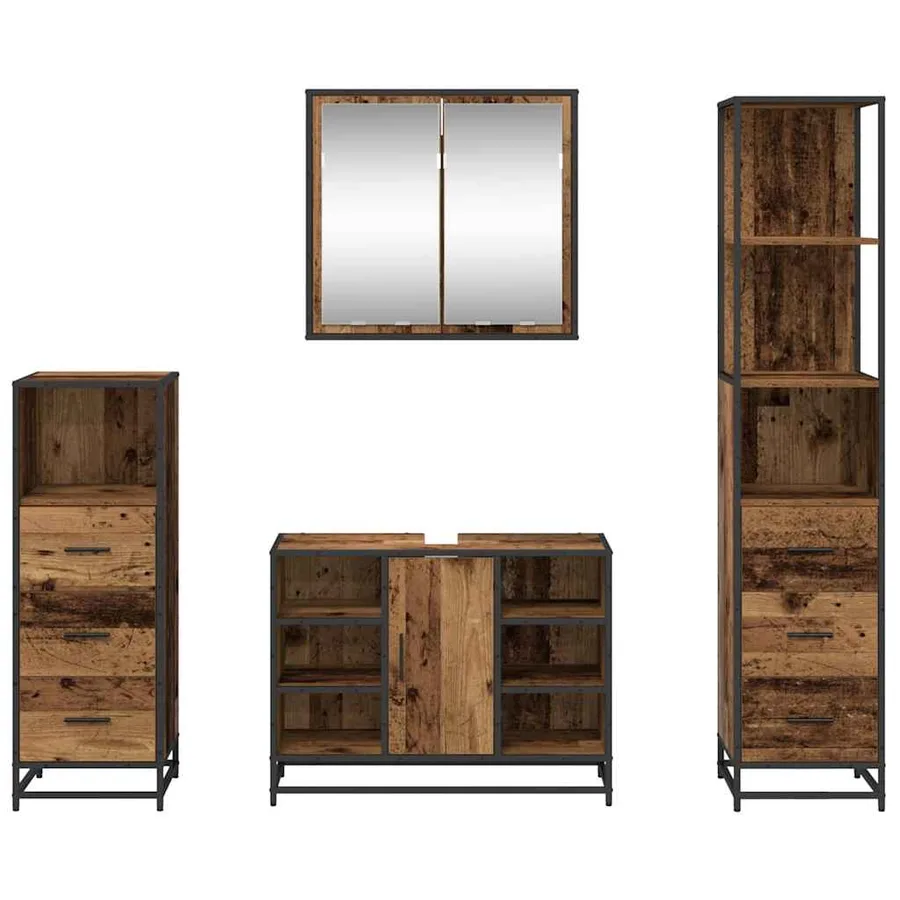 Ensemble de mobilier de salle de bain 4 pcs Bois Ancien - 9