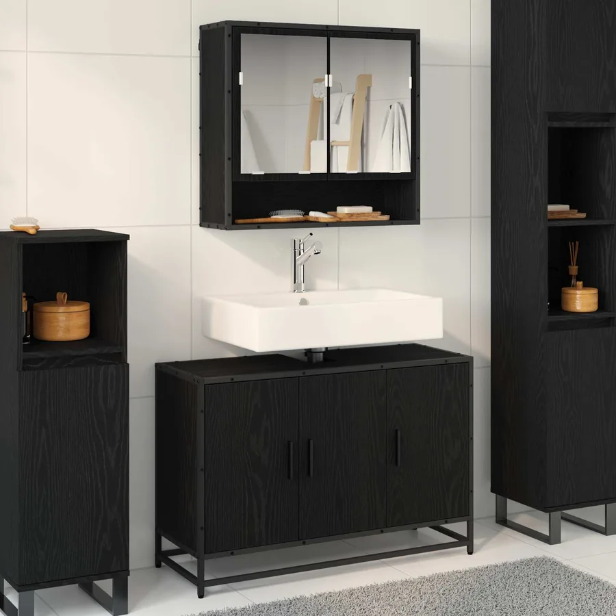 Ensemble de mobilier de salle de bain 2 pcs Chêne noir