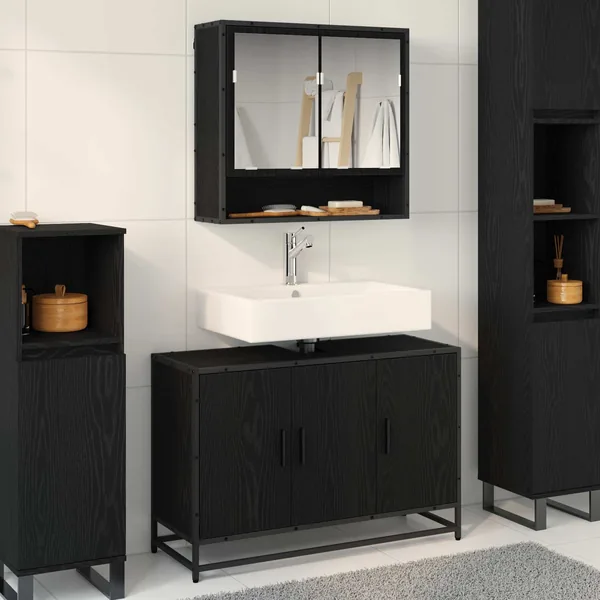 Ensemble de mobilier de salle de bain 2 pcs Chêne noir
