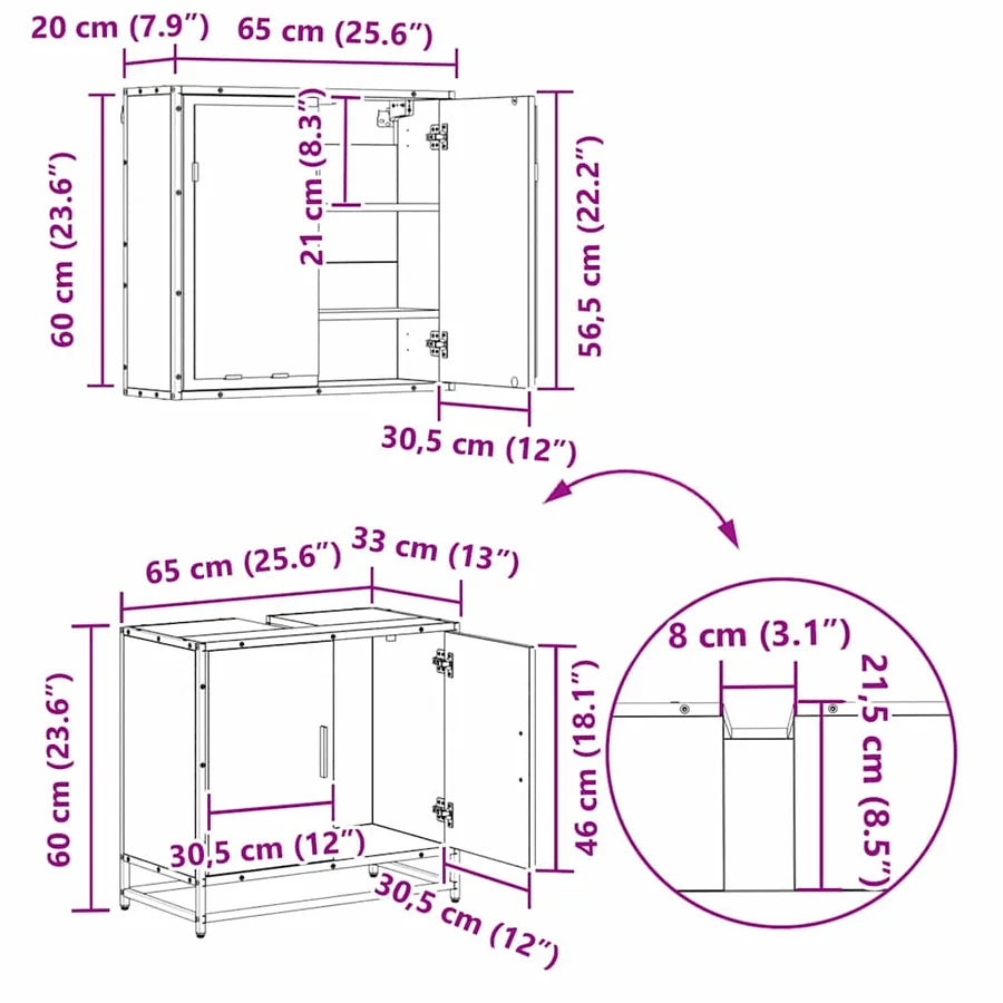 Ensemble de mobilier de salle de bain 4 pcs Bois Ancien - 17